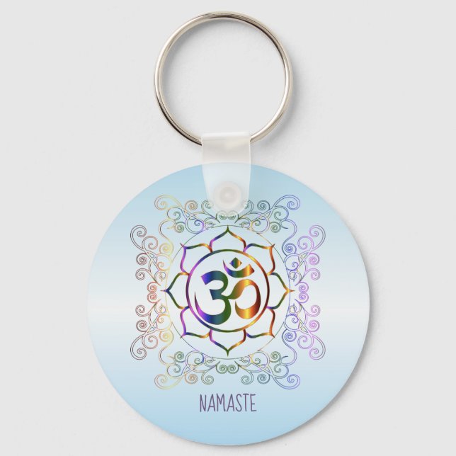 Namaste Aum (Om) Lotus Prismatic Ornamental Key Ring (Front)