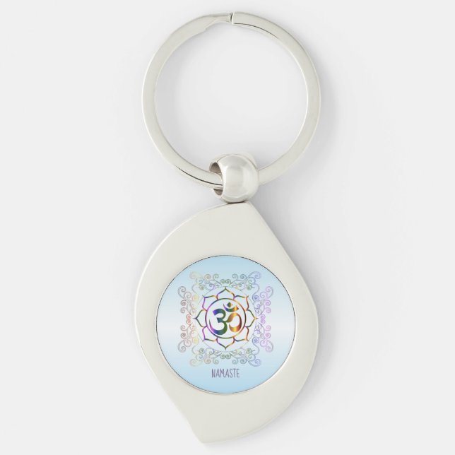 Namaste Aum (Om) Lotus Prismatic Ornamental Keycha Key Ring (Front)