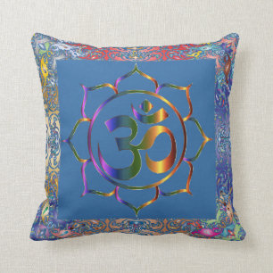 Namaste Aum Om & Lotus with Rainbow Vintage Border Cushion