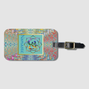 Namaste Aum Om & Lotus with Rainbow Vintage Border Luggage Tag