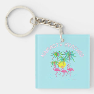 Namaste Beaches Flamingos Yoga Zen Fun Key Ring