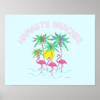 Namaste Beaches Flamingos Zen Yoga Fun Art Poster