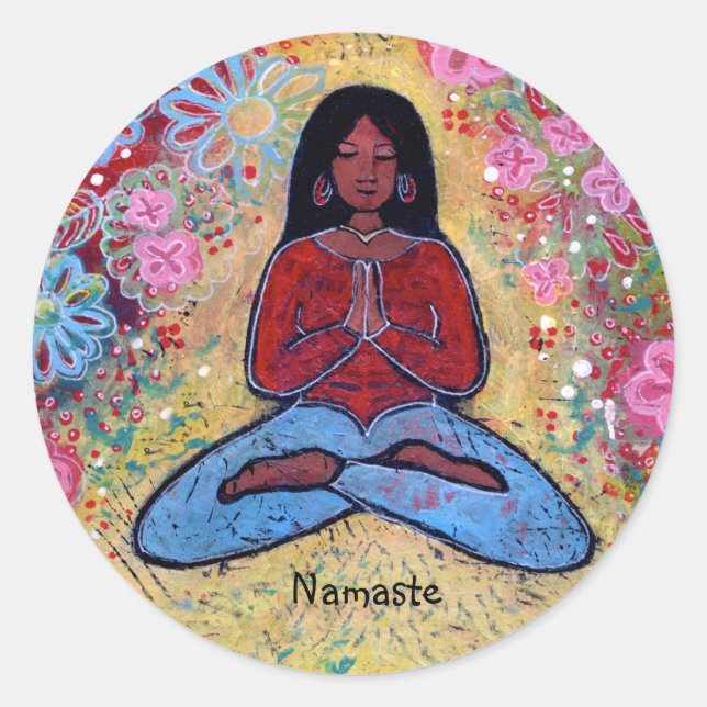 Namaste Black Haired Yoga Girl Sticker (Front)