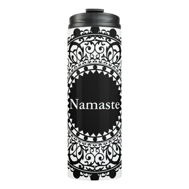 Namaste Black & White Floral Mandala Thermal Tumbler (Front)