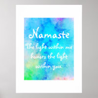Namaste Blue Green Meditation Yoga Watercolor