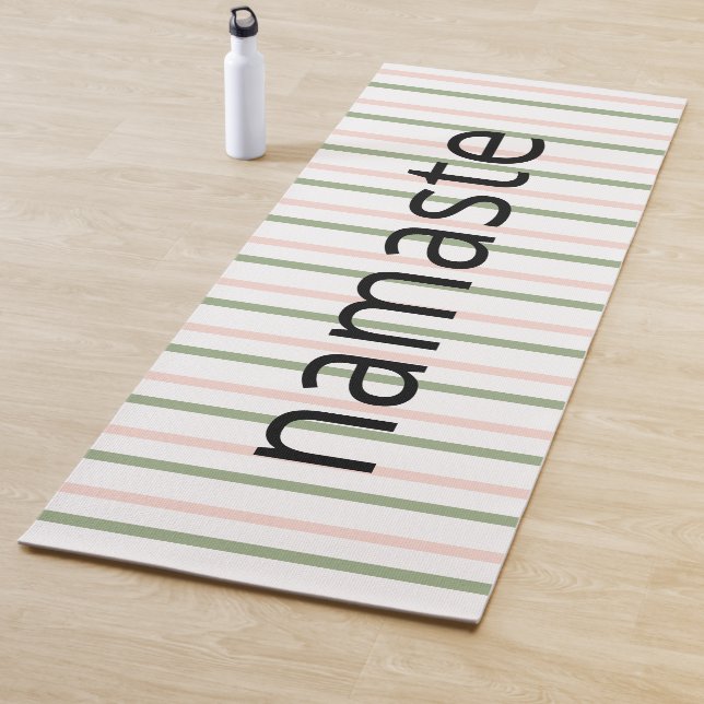 Namaste Breathe Pink and Green Stripes Yoga Mat (In Situ)