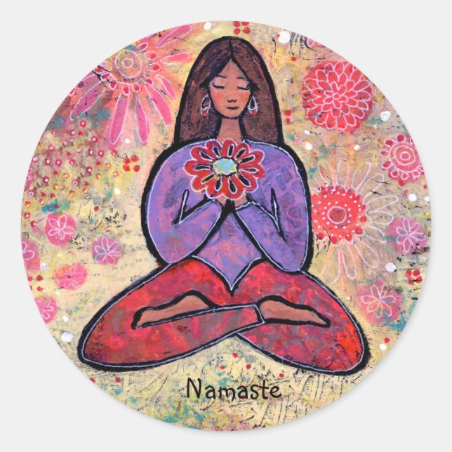Namaste Brown Haired Yoga Girl Sticker (Front)