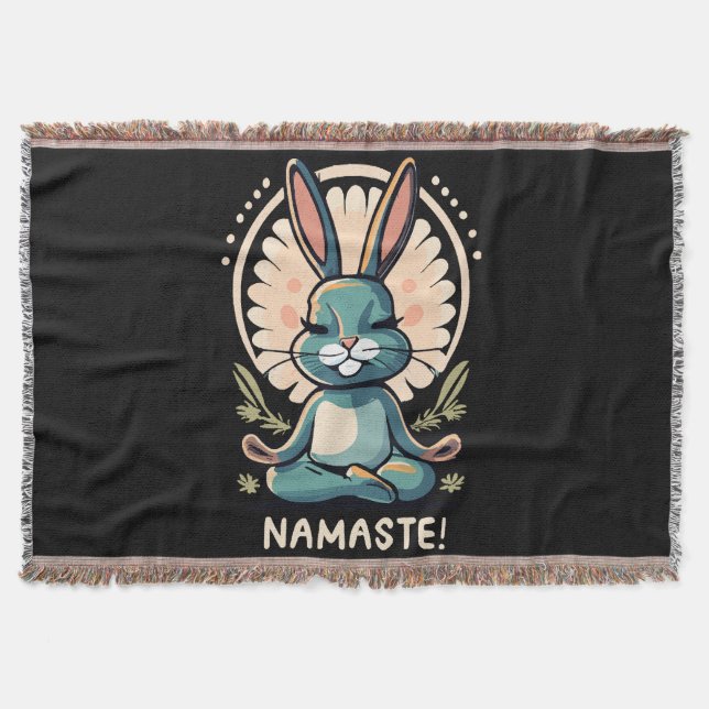 namaste bunny yoga rabbit meditation throw blanket (Front)