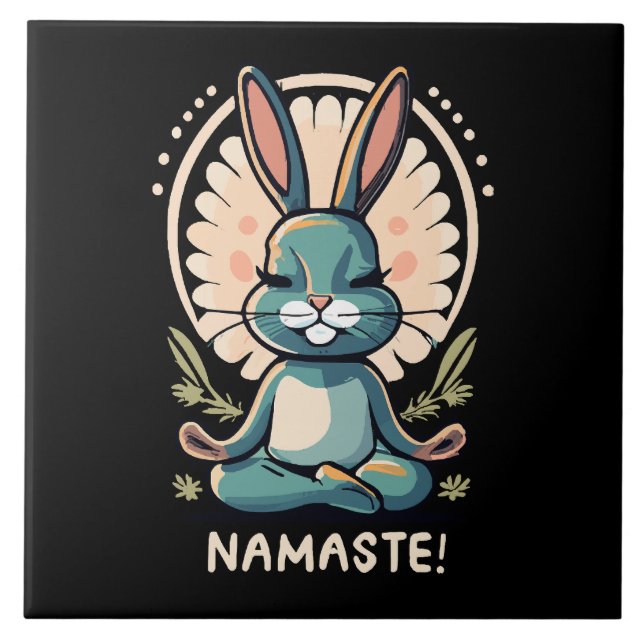 namaste bunny yoga rabbit meditation tile (Front)