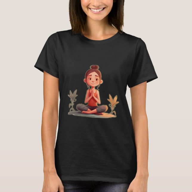 Namaste cartoon girl meditating T-Shirt (Front)