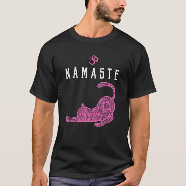 Namaste Cat Yoga Pose Om Symbol Funny Yoga Gift Fo T-Shirt (Front)
