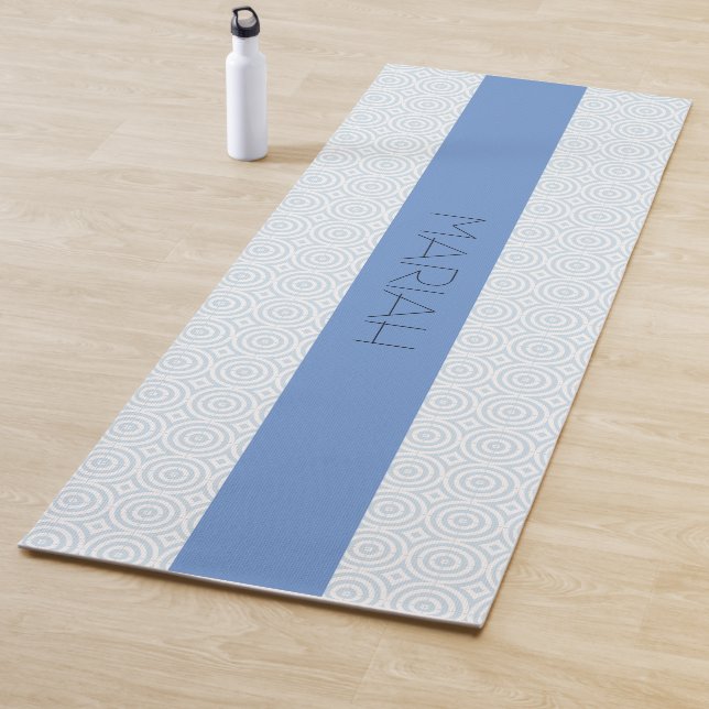 Namaste Circle Geo in Cornflower with Custom Name Yoga Mat (In Situ)