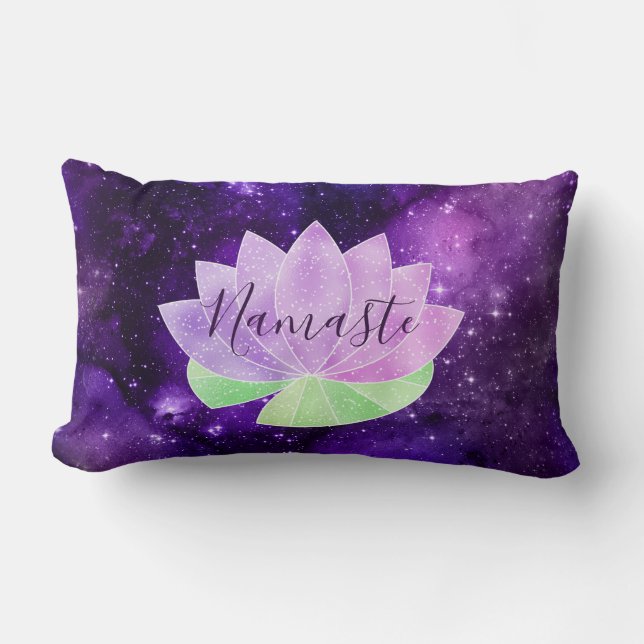 Namaste Cosmic Purple Lotus Flower Chic Cosy Lumbar Cushion (Front)