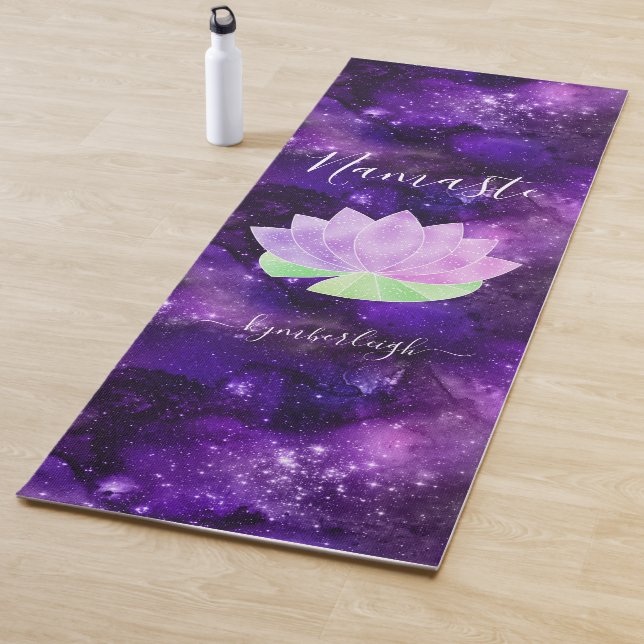 Namaste Cosmic Purple Lotus Flower Monogram Name Yoga Mat (In Situ)