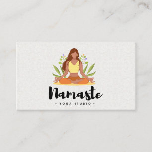 Namaste Cursive Woman Meditating Illustration Business Card