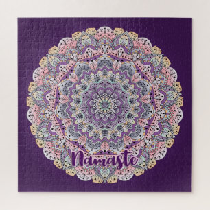 Namaste Cute pink and purple floral mandala Jigsaw Puzzle