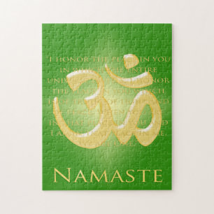 Namaste Definition with Om Symbol - on Green Jigsaw Puzzle