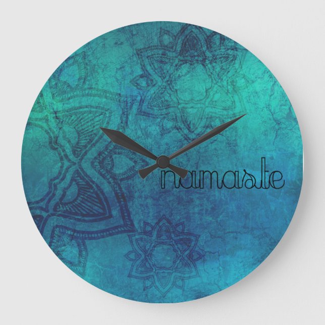 Namaste Distressed Turquoise Mandala Wall Clock (Front)