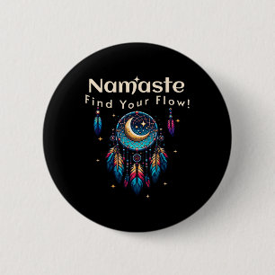 Namaste Find Your Flow Crescent Moon Dreamcatcher 6 Cm Round Badge
