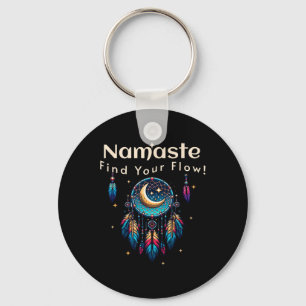 Namaste Find Your Flow Crescent Moon Dreamcatcher  Key Ring