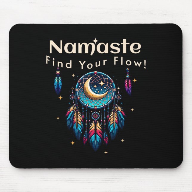 Namaste Find Your Flow Crescent Moon Dreamcatcher  Mouse Mat (Front)