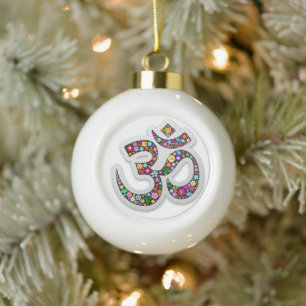 Namaste Floral Symbol Art Ceramic Ball Christmas Ornament