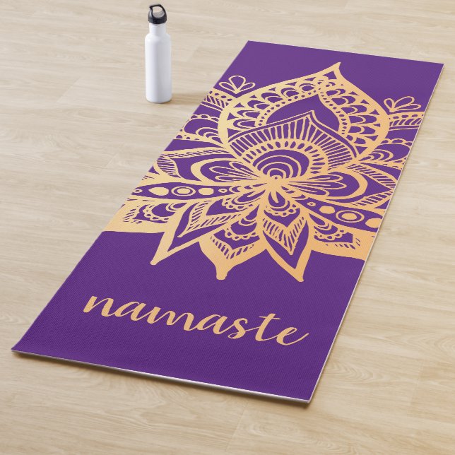 Namaste Gold Purple Lotus Flower Mandala Yoga Mat (In Situ)