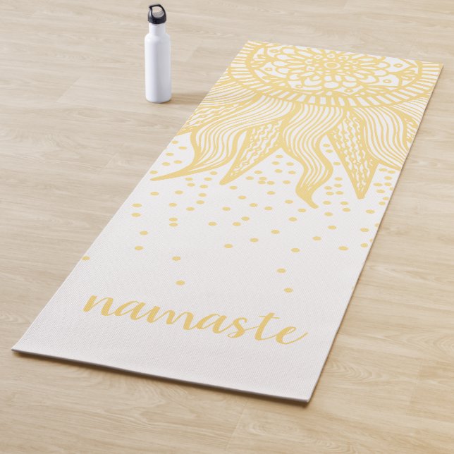 Namaste Gold Sun Mandala Confetti White Yoga Mat (In Situ)