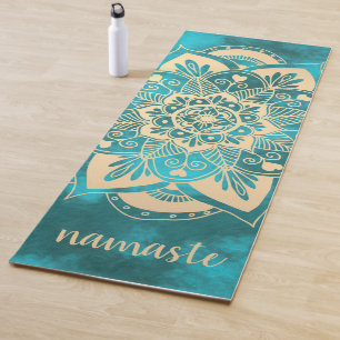 Namaste Gold Turquoise Flower Mandala Yoga Mat