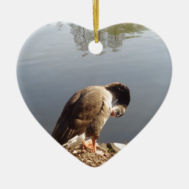 Namaste Goose bows head, Nature, Wildlife, Birds Ceramic Tree Decoration (Front)