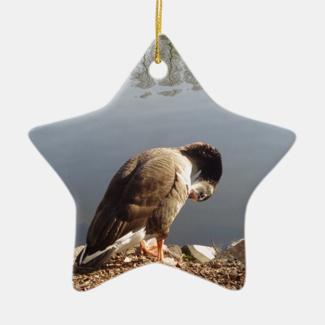Namaste Goose bows head, Nature, Wildlife, Birds Ceramic Tree Decoration (Front)
