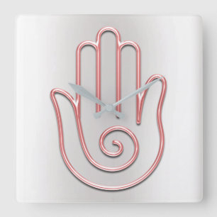 Namaste Greeting Gray Metallic  Joga Pink Hand Square Wall Clock