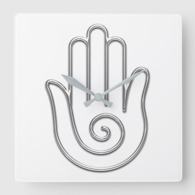 Namaste Greeting Grey White Hand Joga Square Wall Clock (Front)