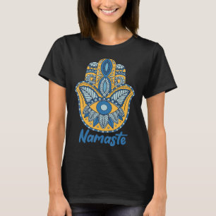 Namaste Hamsa Hand Yoga Hinduism Fatima Arabic Fai T-Shirt