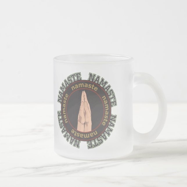 Namaste Hands Frosted Glass Coffee Mug (Right)
