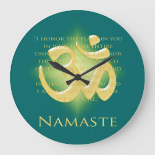 Namaste - I bow to you (in green) Large Clock