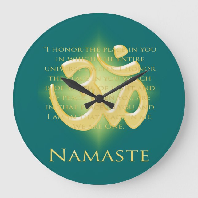 Namaste - I bow to you (in green) Large Clock (Front)