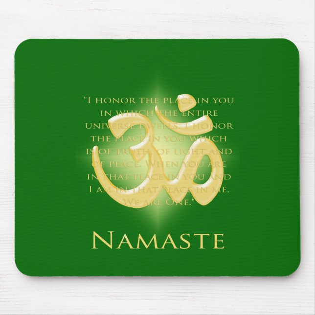 Namaste - I bow to you (in green) Mouse Mat (Front)