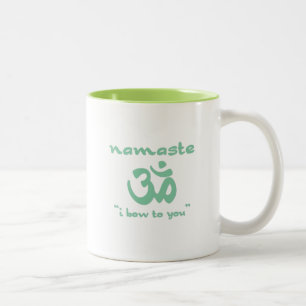 Namaste - I bow to you (in green) Two-Tone Coffee Mug