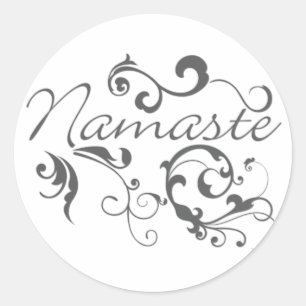 Namaste in dark grey swirls classic round sticker