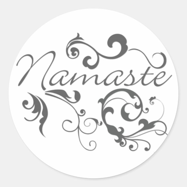 Namaste in dark grey swirls classic round sticker (Front)
