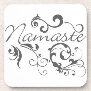 Namaste in dark grey swirls coaster