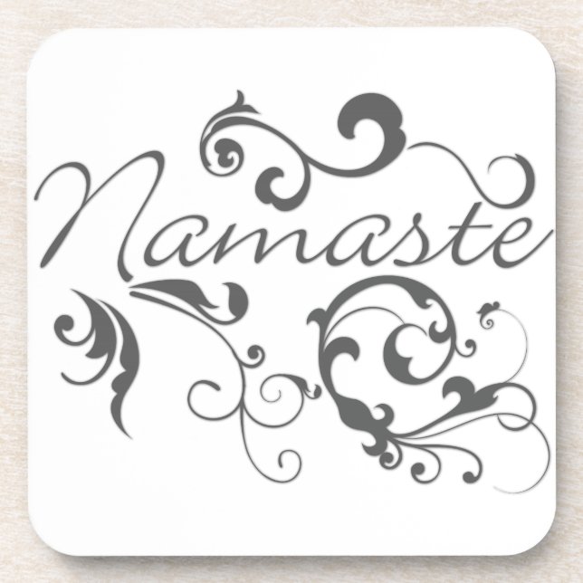 Namaste in dark grey swirls coaster (Front)