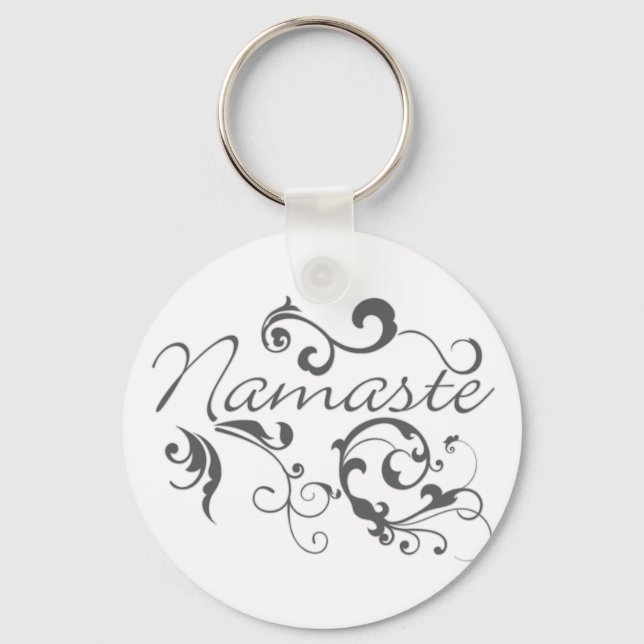 Namaste in dark grey swirls key ring (Front)