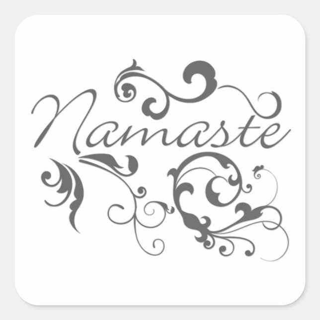 Namaste in dark grey swirls square sticker (Front)