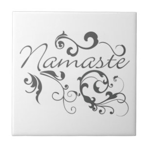 Namaste in dark grey swirls tile