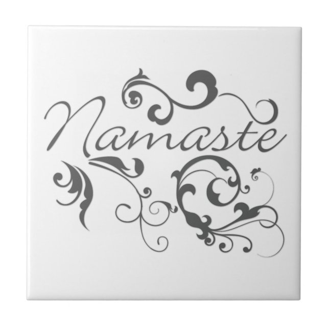 Namaste in dark grey swirls tile (Front)