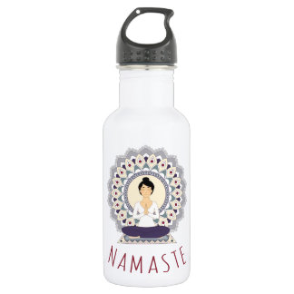Namaste in Lotus Pose - Yoga Asana Woman - bottle