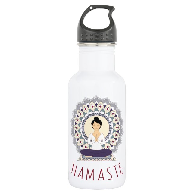 Namaste in Lotus Pose - Yoga Asana Woman - bottle (Front)