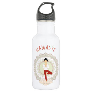 Namaste in Tree Pose - Yoga Asana Woman - bottle